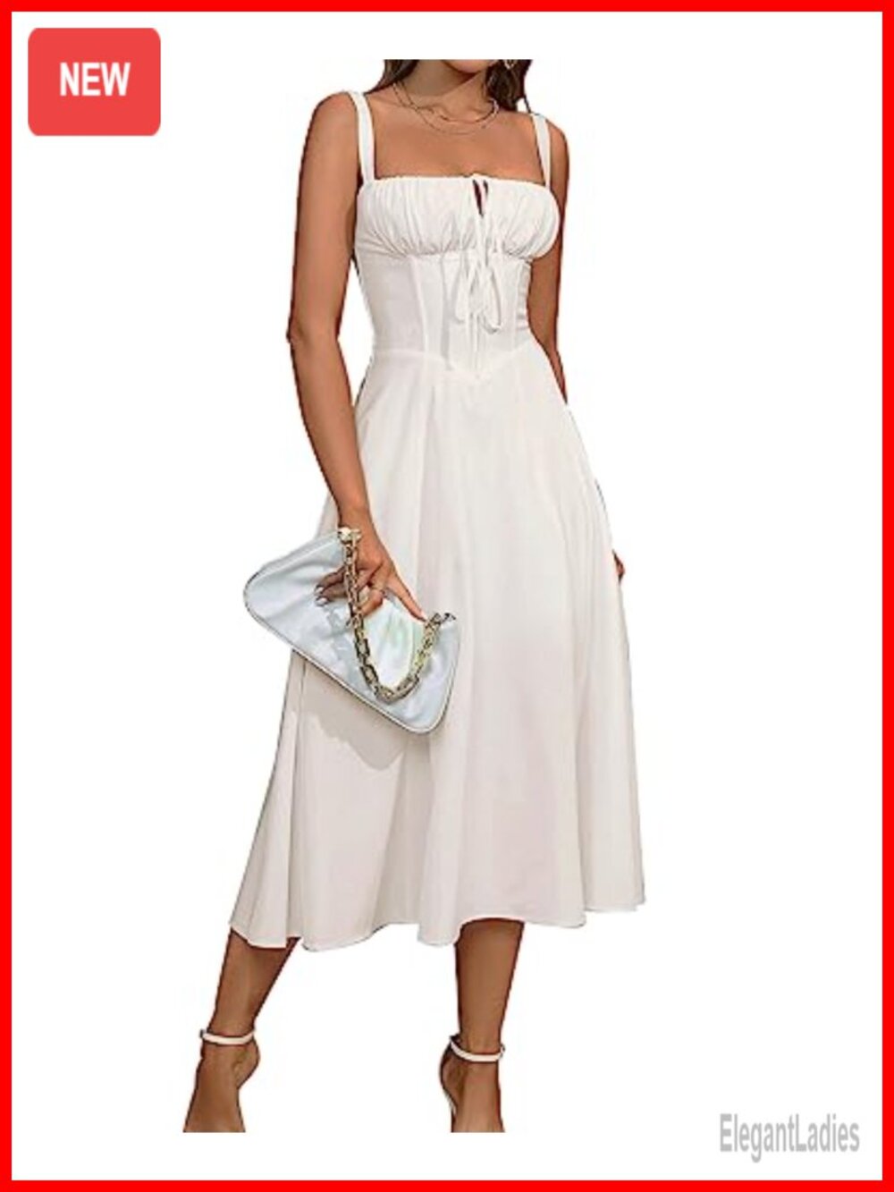Corset Midi Dress Polyester Spandex Square Neck Open Back Lace Up